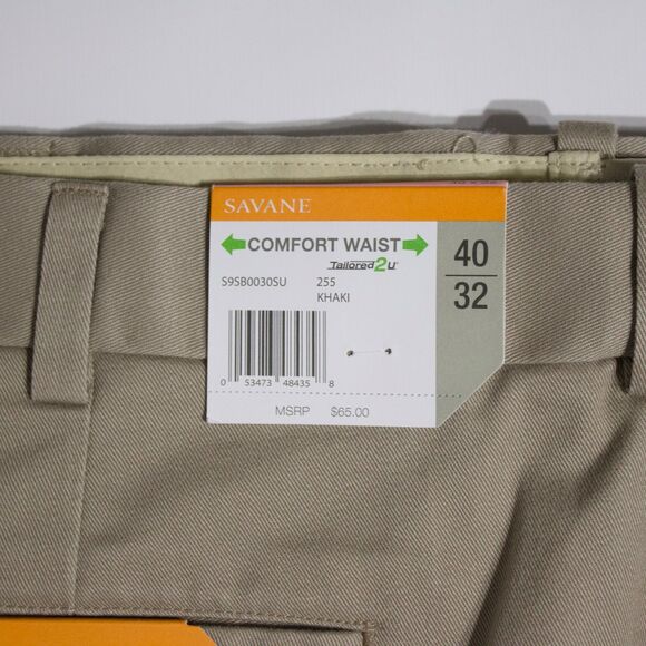 NWT Savane Pleated Performance Chino Elastic Comfort Waist Khaki Beige Men 40x32 - Picture 5 of 10